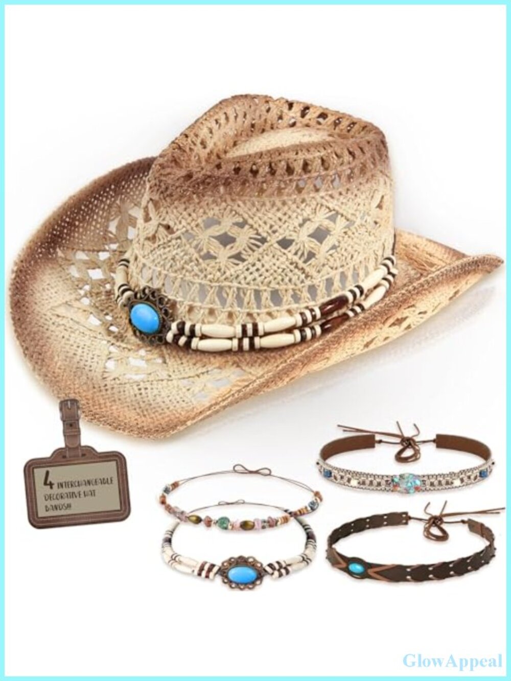 Straw Cowboy Hat Western Cowgirl Hat with Four Decorative Bands